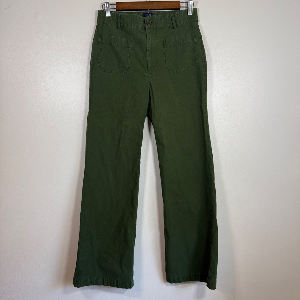 J.Crew Lizzie Pant Olive Green Linen Blend Wide Leg Utility Trousers Size 28